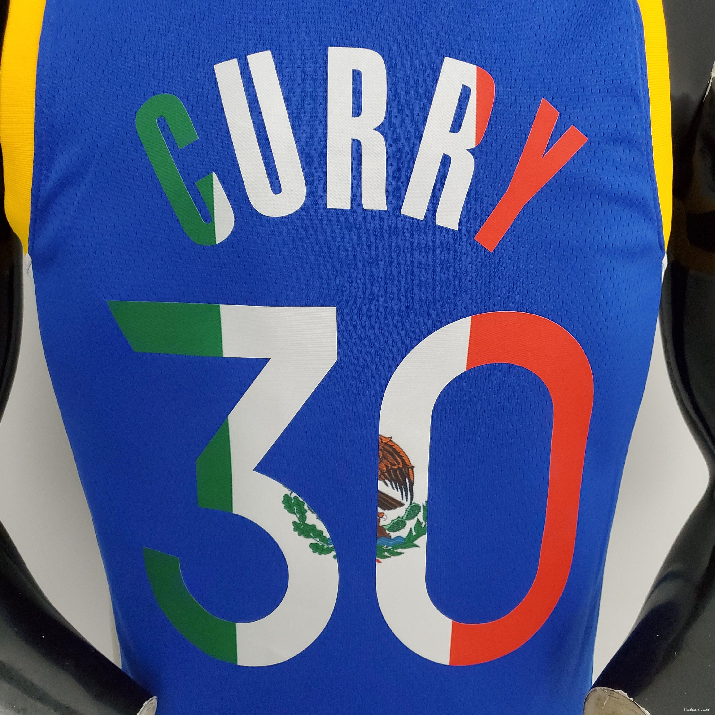 75th Anniversary Golden State Warriors Curry #30 Mexico Edition Blue NBA Jersey