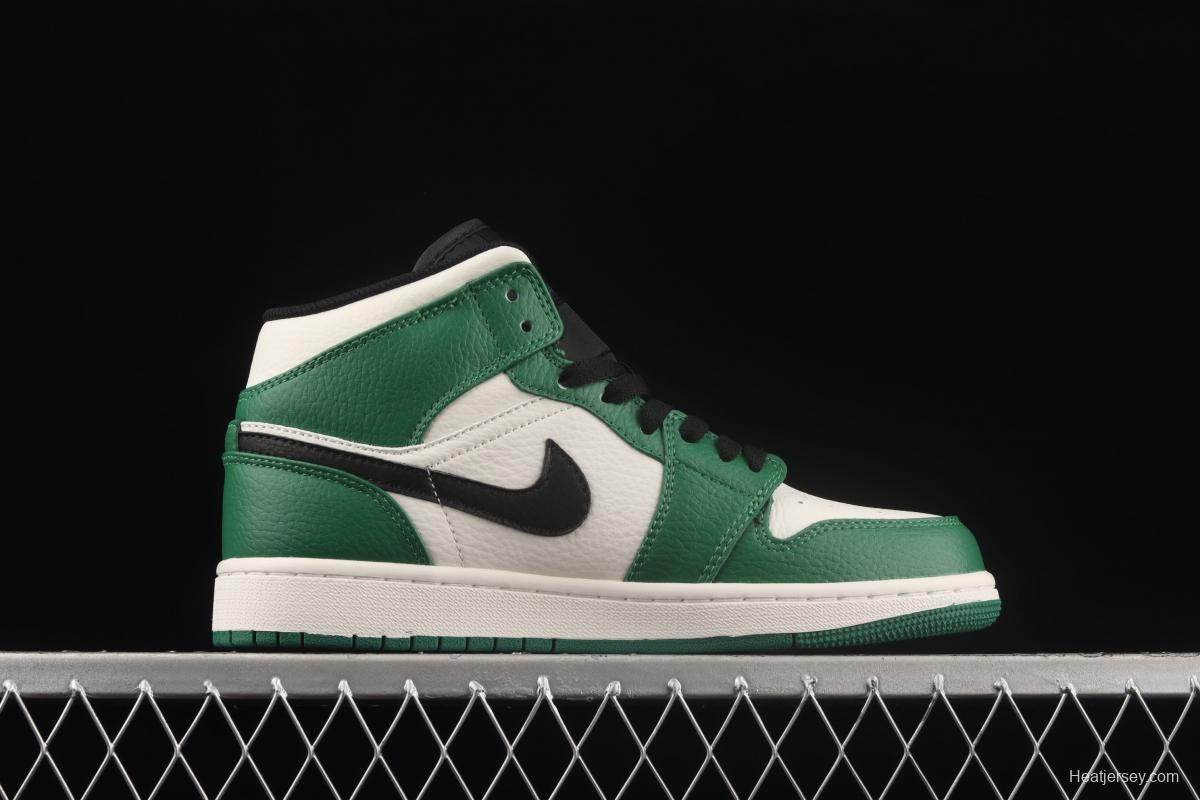 Air Jordan 1 Mid Pine Green refreshing green toe Zhongbang basketball shoes 852542-301