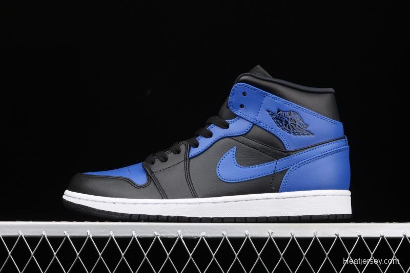 Air Jordan 1 Mid black and blue Zhongbang basketball shoes 554724-077