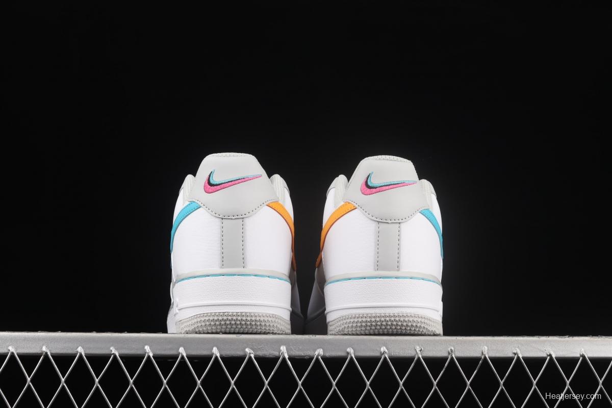 NBA x NIKE Air Force 1x 07 Low white, blue, yellow, mandarin duck hook low-top casual board shoes DC8874-100