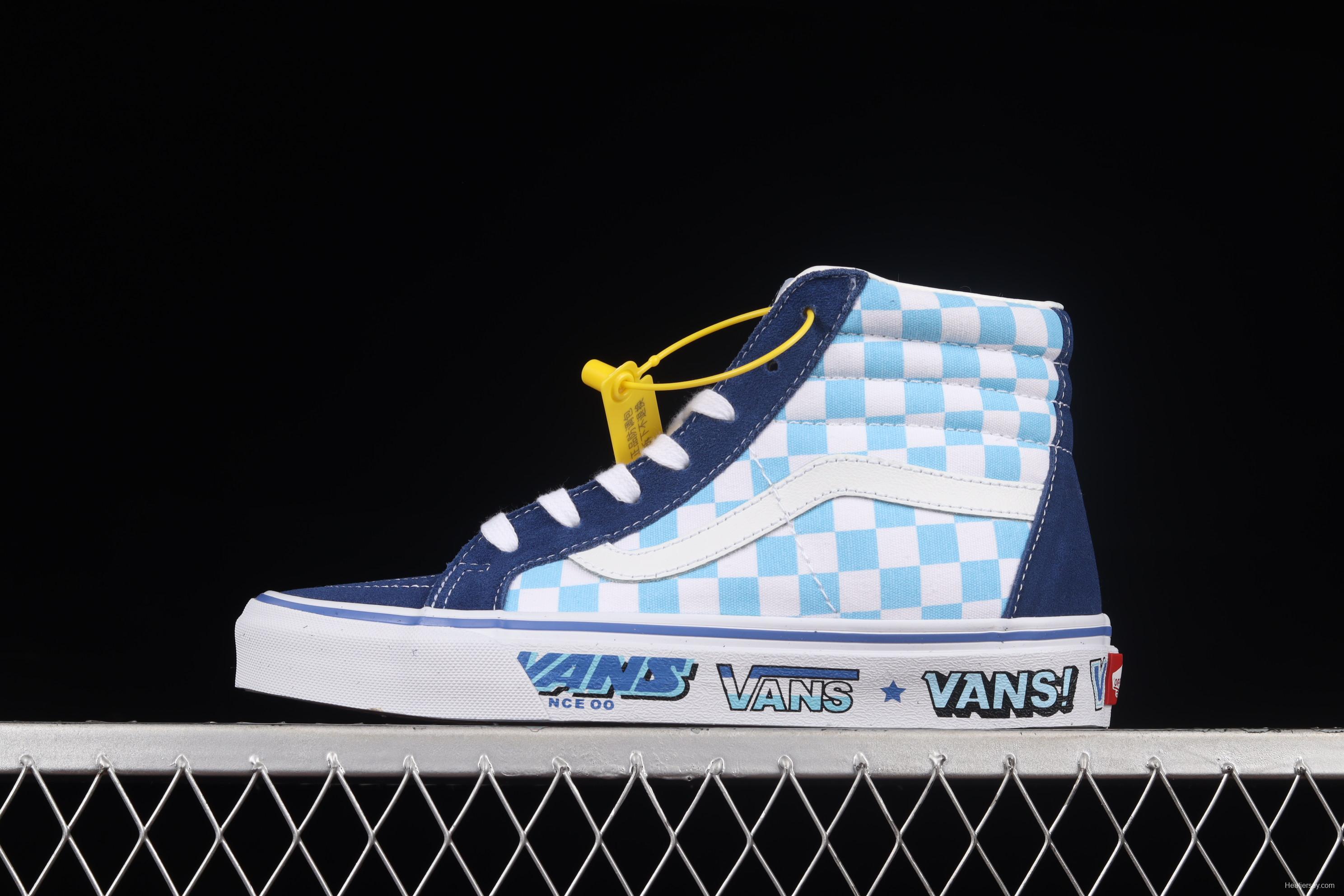 Vans SK8 Hi 38 DX Anaheim blue and white checkered high-top casual board shoes VN0A5KRIA5I