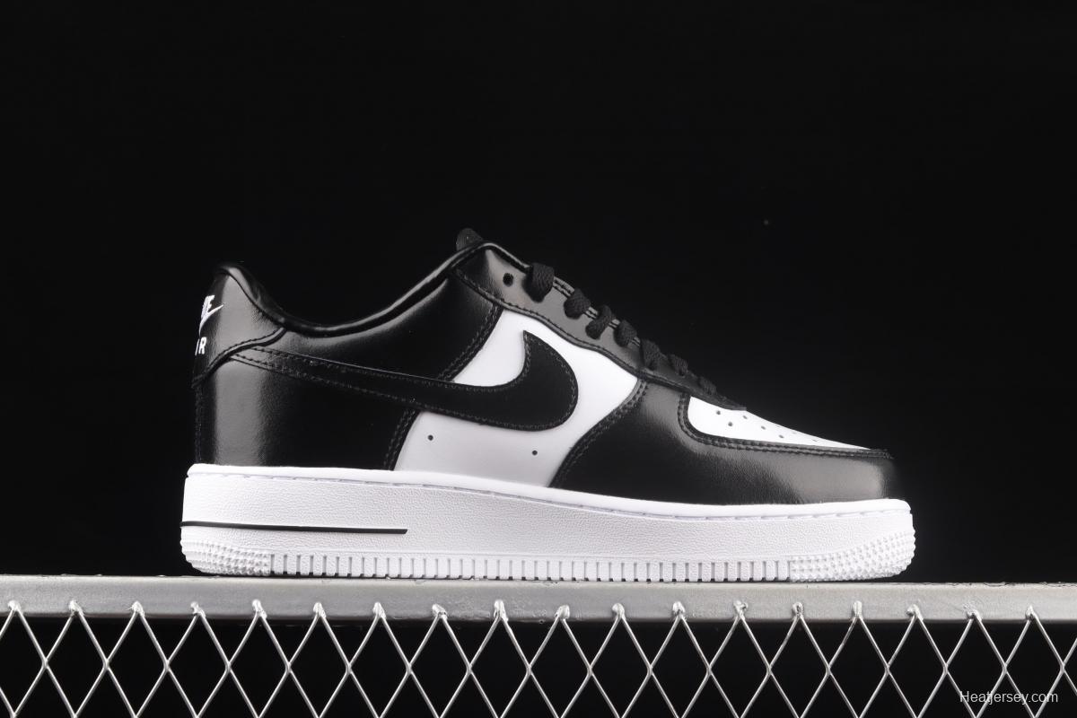 NIKE Air Force 1x07 Low black and white lacquered leather low-top casual board shoes AQ4134-100