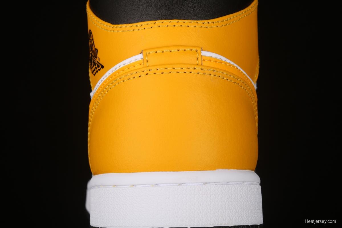 Air Jordan 1 Mid White and Yellow Zhongbang Basketball shoes 554724-170