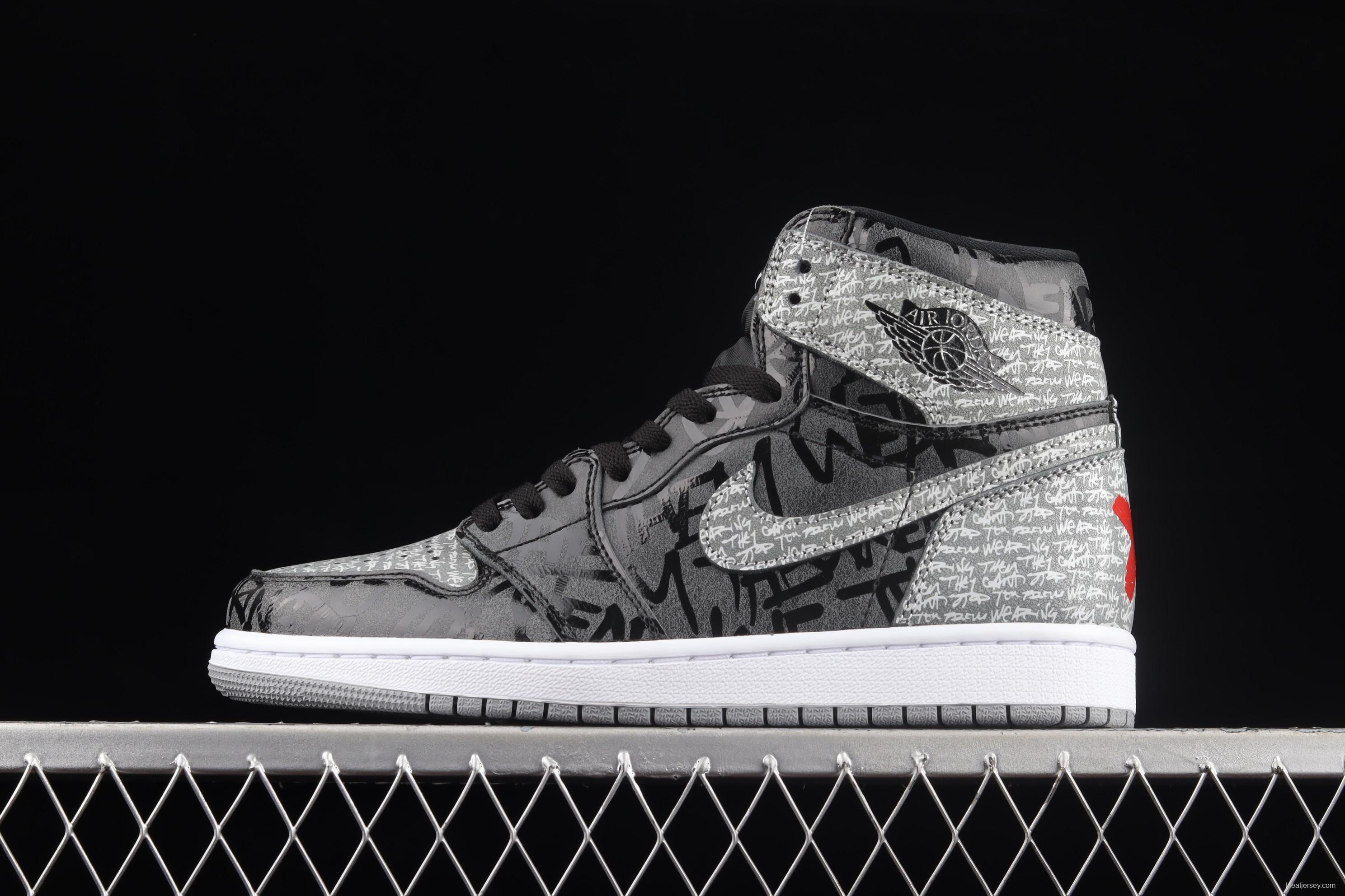 Air Jordan 1 High OG Rebellionaire black gray prohibited to wear Rebel high-top basketball shoes 555088-036