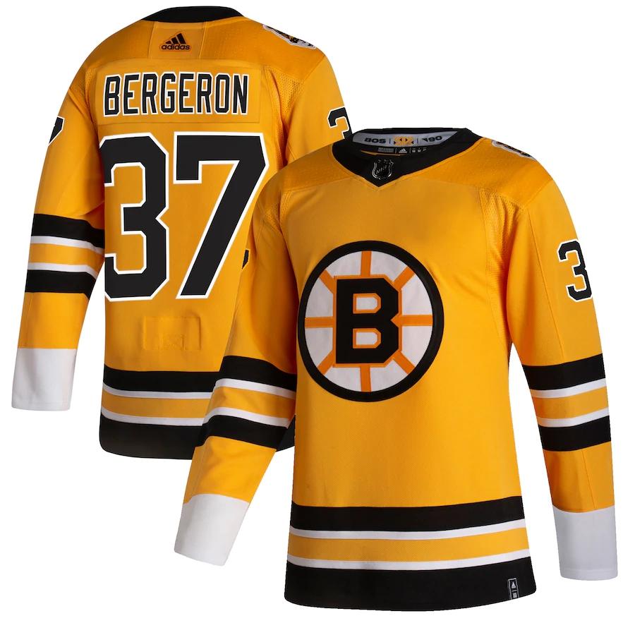 Men's Patrice Bergeron Yellow 2020-21 Reverse Retro Player Team Jersey