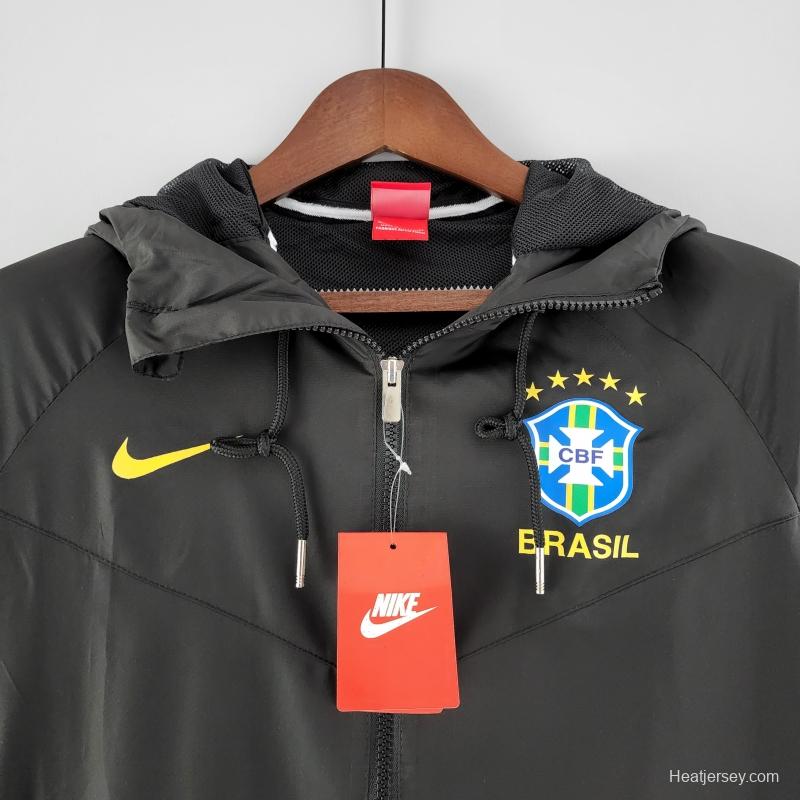 2022 Brazil Black Full Zipper Windbreaker