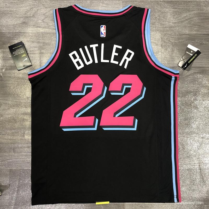 2019-20 NBA Heat Pressed Men's Black Miami Heat #22 Jimmy Butler City Edition Jersey