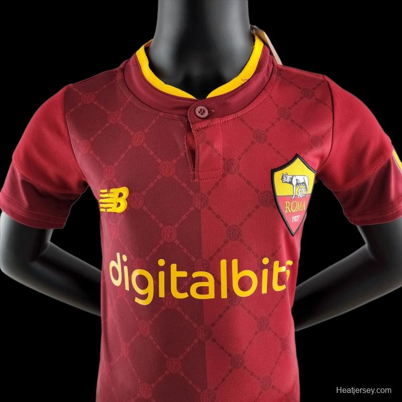 22/23 AS Roma Kids Kit Home Size 16-28 Soccer Jersey