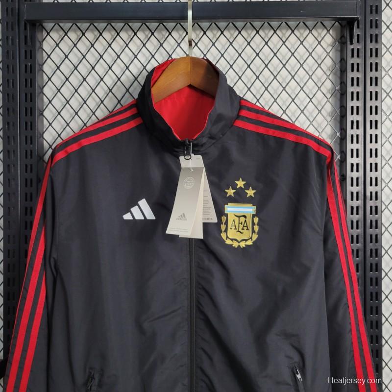 2023 Reversible 3-star Argentina Red/Black Windbreaker