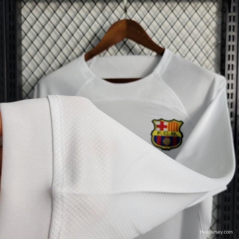 23-24 Barcelona White Away Long Sleeve Jersey