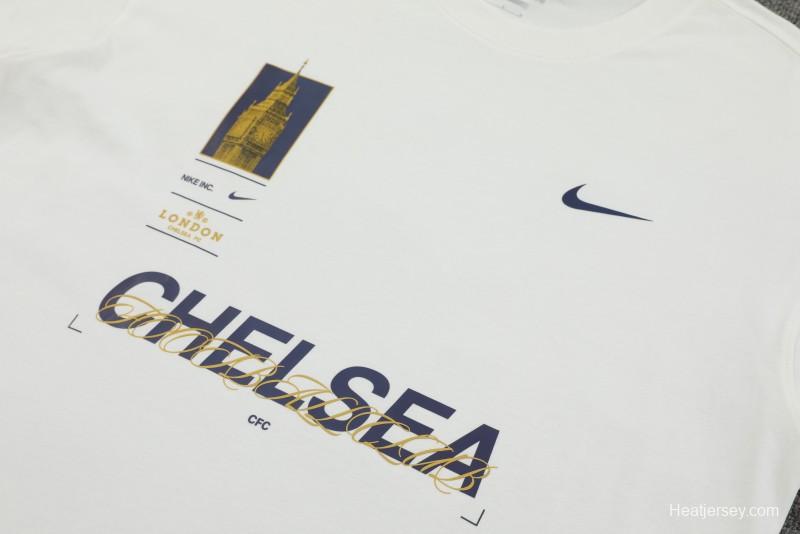 23/24 Chelsea White Cotton Short Sleeve Jersey+Shorts