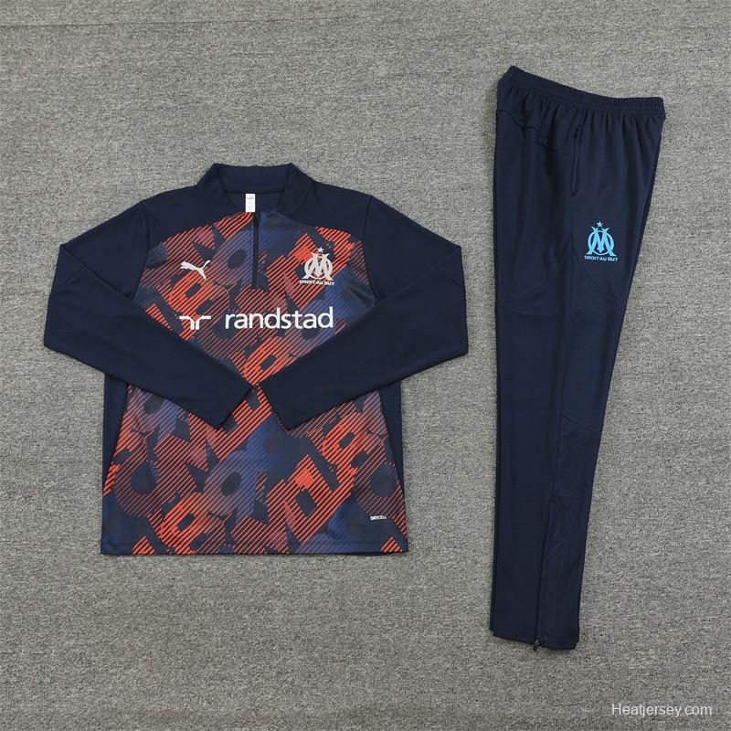 24/25 Olympique Marseille Navy Mixed Color Half Zipper Jacket+Long Pants