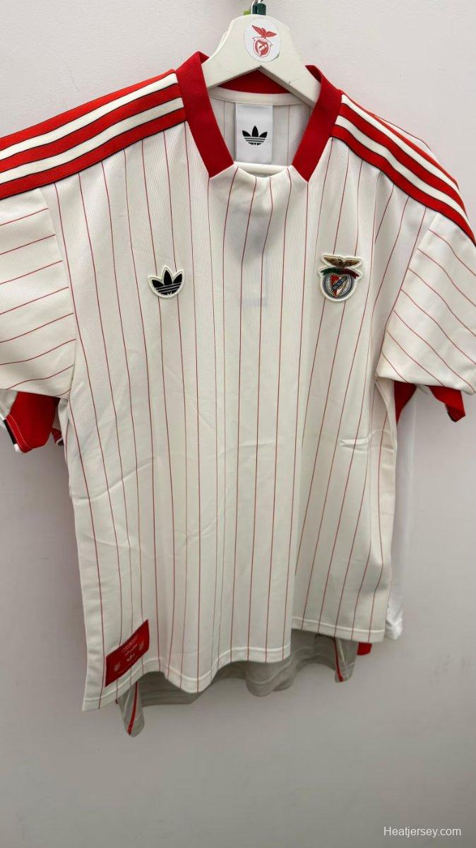 25/26 Benfica Adidas Original White with Red Pinstripes Jersey